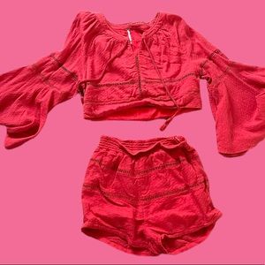 Free People Bell Sleeve Top and Shorts Set Size Small
